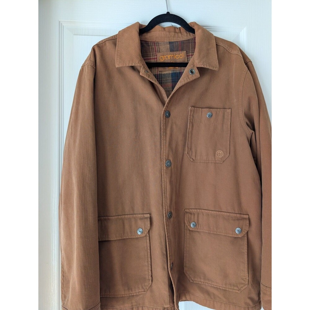 Gramicci Riveted Denim Jean Chore Coat Barn Field Brown Jacket L Flannel Lined